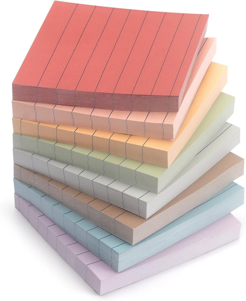 Eastern Wolf 8 Pads Lined Sticky Notes Vintage Color 3x3 in, Self-Stick Sticky Note Pads Lined Pads 8 Pads/Pack, 640 Sheets, Easy to Paste for Office, School, Home - Image 1